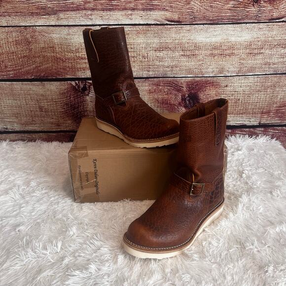 Wesco X ISP Engineer Boots Shrunken Bison Brown Leather Buckles 10\